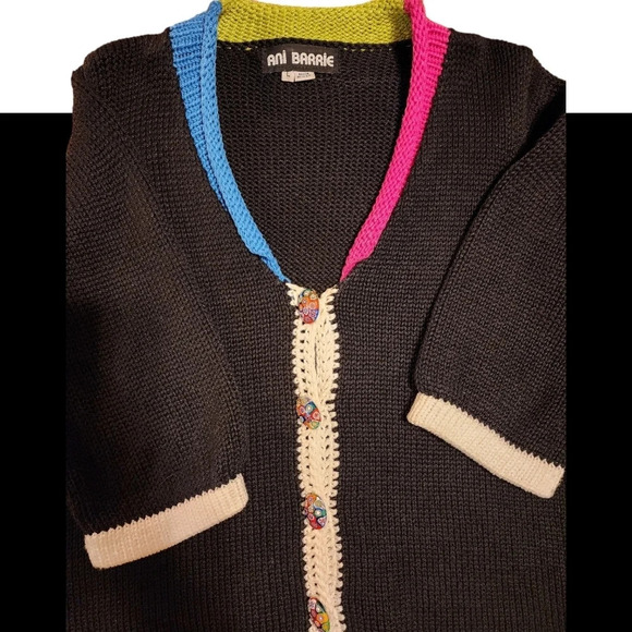 Vintage Ani Barrie Size Large Buttom Up Cardigan Sweater Black - Picture 10 of 12